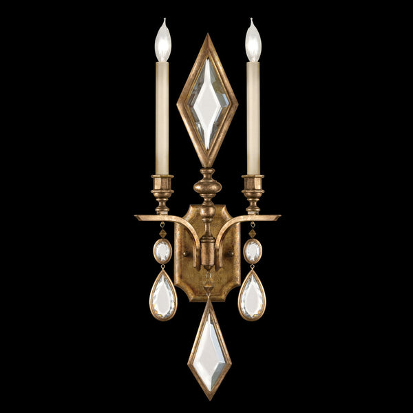 Wall Sconce, 2-Light, Gold Leaf, Clear Crystal Gems, 29"H (729150-3ST 98G2)