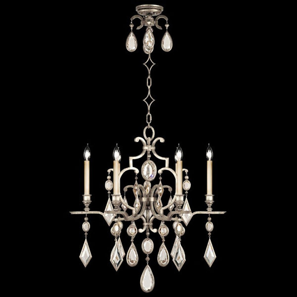 Chandelier, Round, 6-Light, Silver Leaf, Clear Crystal Gems, 29"W (729440-3ST 98G5)