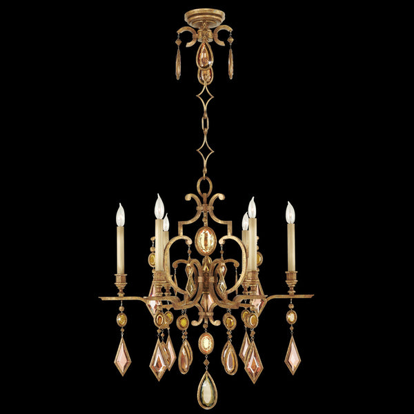 Chandelier, Round, 6-Light, Gold Leaf, Multi-Colored Crystal Gems, 29"W (729640-1ST 98G6)