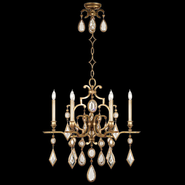 Chandelier, Round, 6-Light, Gold Leaf, Clear Crystal Gems, 29"W (729640-3ST 98G8)