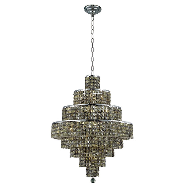 Chrome Eighteen-Light 26-Inch Eight-Tier Chandelier with Royal Cut Golden Teak Smoky Crystal