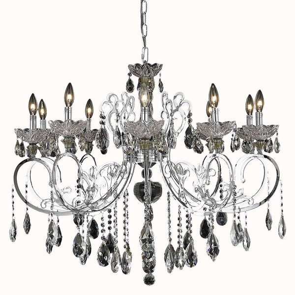 Aria Chrome Ten-Light Chandelier with Clear Elegant Cut Crystals