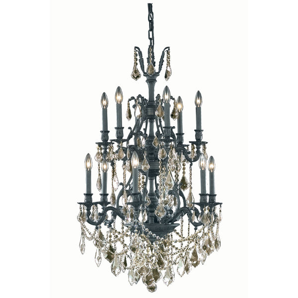 Monarch Dark Bronze Twelve-Light Chandelier with Golden Shadow/Champagne Royal Cut Crystals