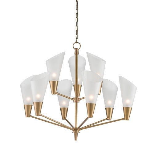 Cornet Satin Brass Nine-Light Chandelier