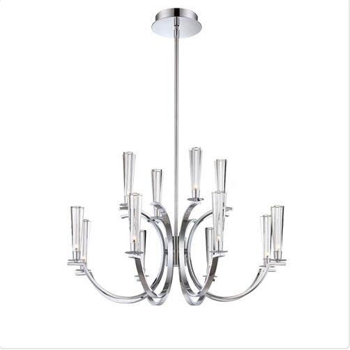 Chrome 12 Light Chandelier with Clear Glass Shade