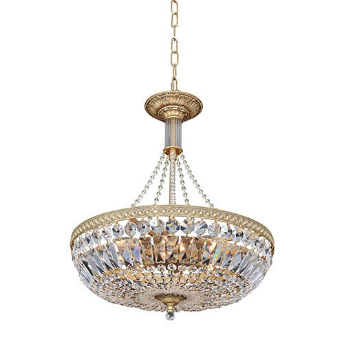 Antique Gold Eight-Light Bowl Pendant with Firenze Clear Crystal