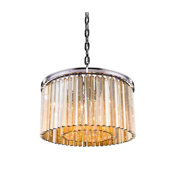 Sydney Polished Nickel Eight-Light Pendant with Royal Cut Golden Teak Crystals