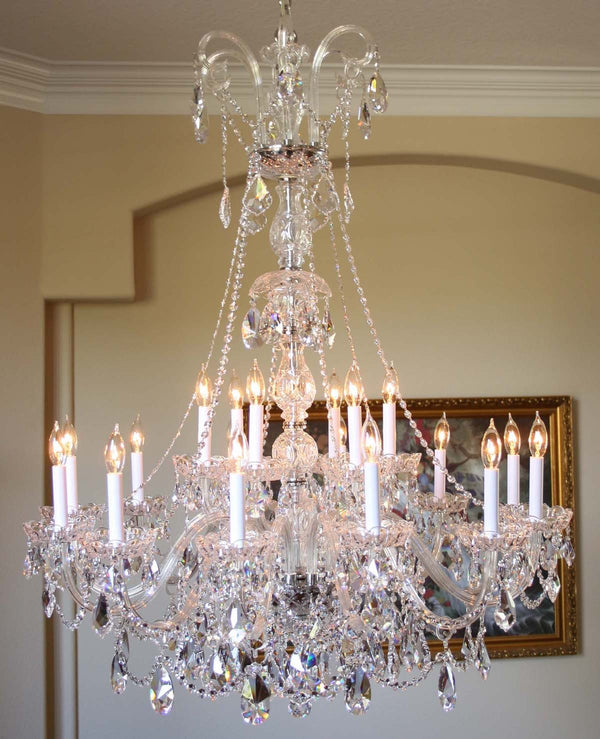 18 Lights Bohemian Crystal chandelier in polished chrome finish