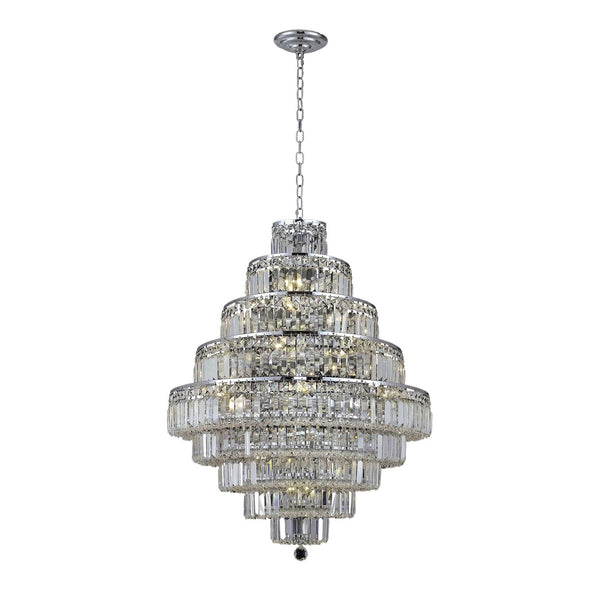 Chrome Twenty-Light 30-Inch Nine-Tier Chandelier with Royal Cut Clear Crystal