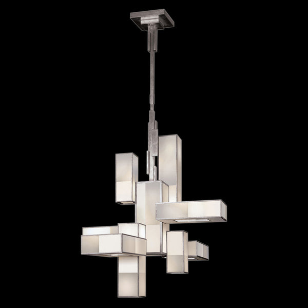 Chandelier, Rectangular, 12-Light, Silver Leaf, Multi-Tonal White Crepe, 46"W (732040-2GU D85C)