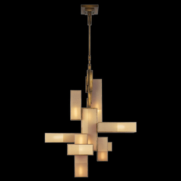 Chandelier, Rectangular, 12-Light, Patinated Golden Bronze, Multi-Tonal Gold Organza, 46"W (732040GU D85D)