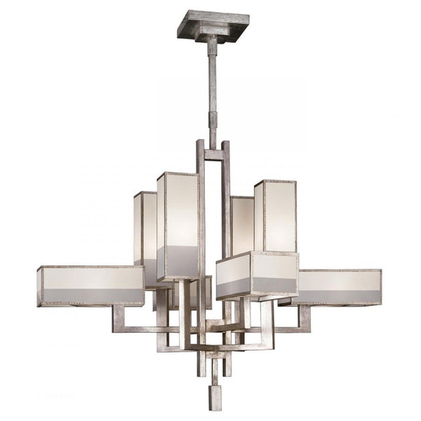 Chandelier, Square, 8-Light, Silver Leaf, Multi-Tonal White Crepe, 42"W (733840-2ST 9EA5)