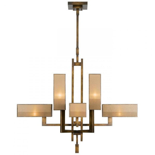 Chandelier, Square, 8-Light, Patinated Golden Bronze, Multi-Tonal Gold Organza, 42"W (733840ST 98GQ)