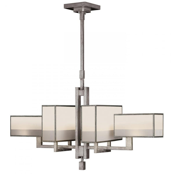 Chandelier, Oblong, 6-Light, Silver Leaf, Multi-Tonal White Crepe, 42"W (734040-2ST 9EA6)