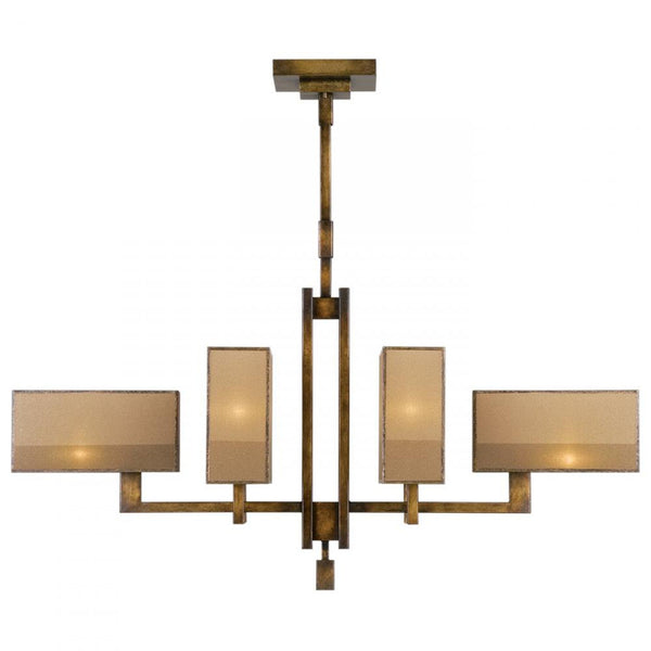 Chandelier, Oblong, 6-Light, Patinated Golden Bronze, Multi-Tonal Gold Organza, 42"W (734040ST 98GR)