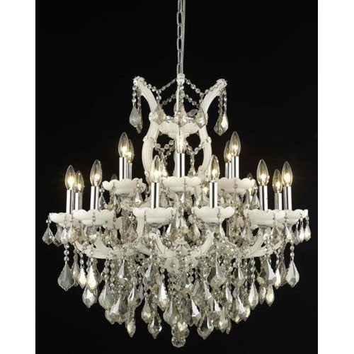 Maria Theresa White Nineteen-Light Chandelier with Golden Teak/Smoky Royal Cut Crystals