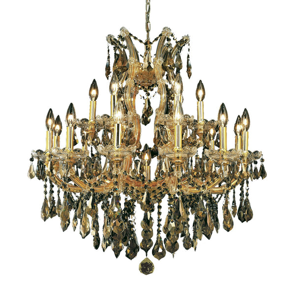 Maria Theresa Gold Nineteen-Light 30-Inch Chandelier with Royal Cut Golden Teak Smoky Crystal