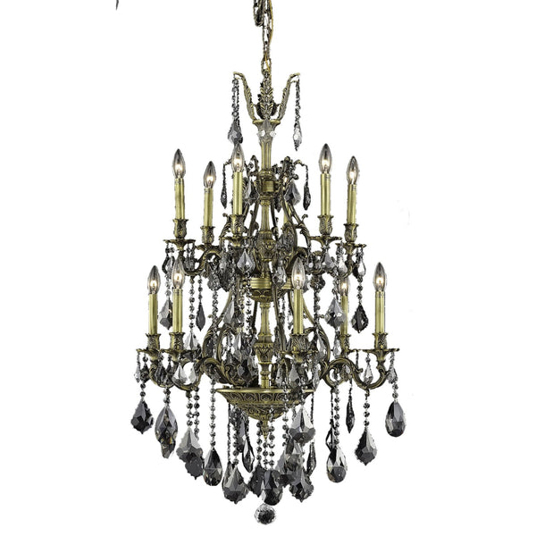 Monarch Bronze Twelve-Light Chandelier with Silver Shade/Grey Royal Cut Crystals