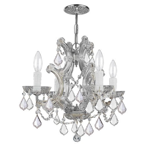 Polished Chrome Four-Light Chandelier Draped In Hand Cut Crystal