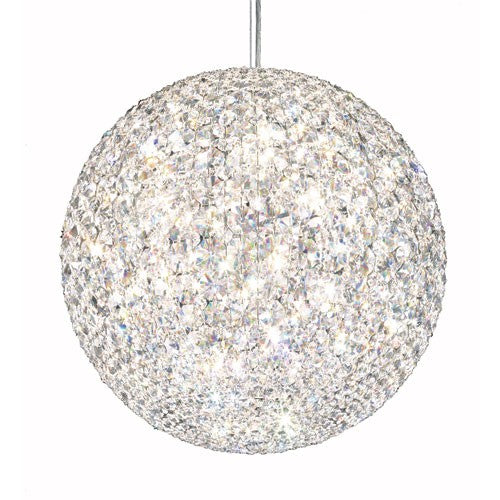 Stainless Steel 18-Light Clear Spectra Crystal Pendant Light, 18W x 18H x 18D