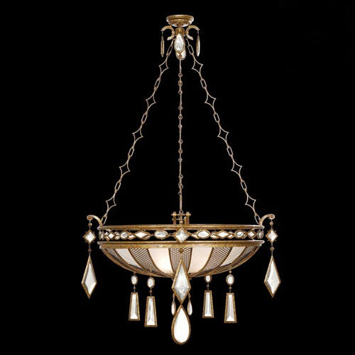 Three-Light Pendant in Variegated Gold Leaf Finish with Clear Crystal Gems