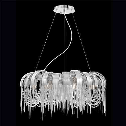 Nickel Eight-Light 31-Inch Wide Chandelier with Nickel Strip