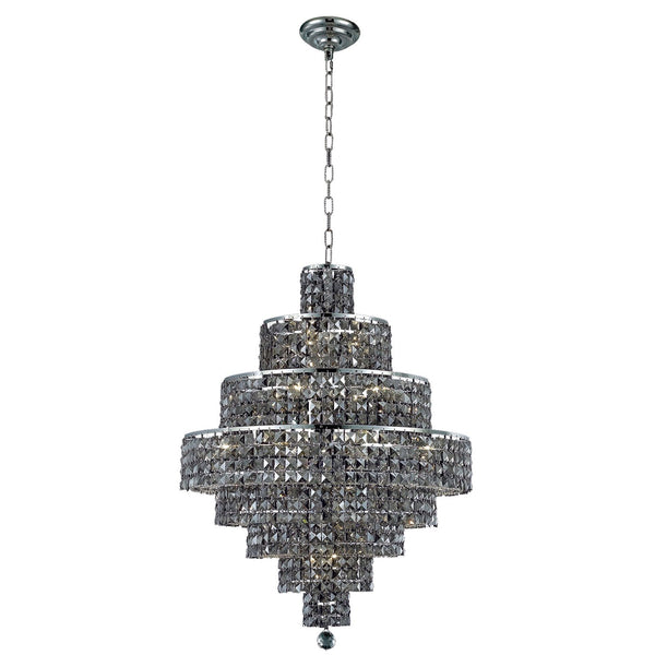 Chrome Eighteen-Light 26-Inch Eight-Tier Chandelier with Royal Cut Silver Grey Crystal