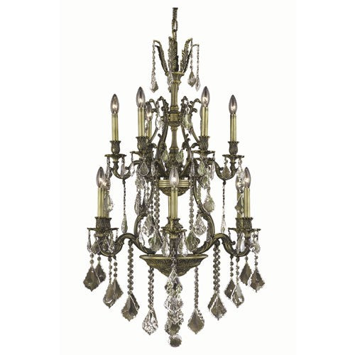 Monarch Bronze Twelve-Light Chandelier with Golden Shadow/Champagne Royal Cut Crystals