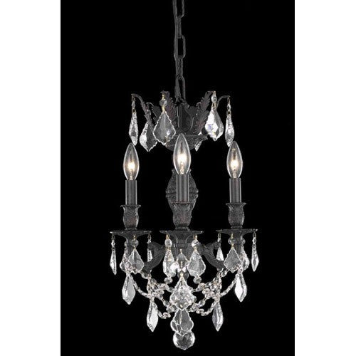 Bronze Three-Light Chandelier with Clear Royal Cut Crystals