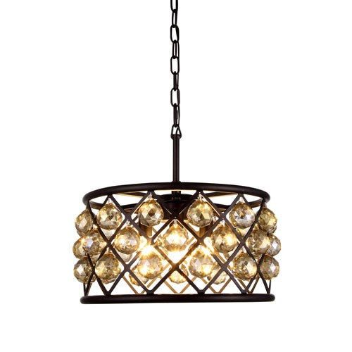 Madison Mocha Brown Four-Light Pendant with Faceted Golden Teak Crystals