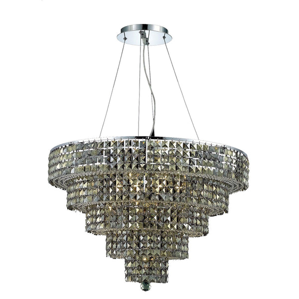 Chrome Seventeen-Light 30-Inch Five-Tier Chandelier with Royal Cut Golden Teak Smoky Crystal