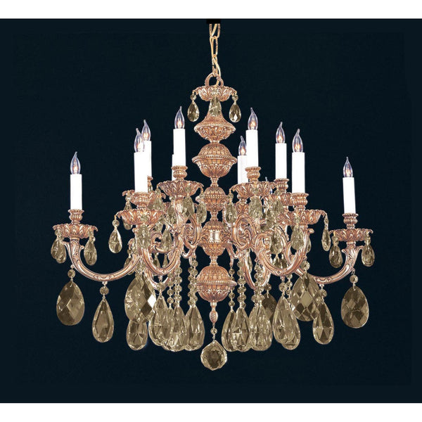 Group Novella Golden Teak Crystal Twelve-Light Chandelier