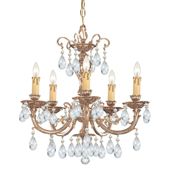 Group Etta Ornate Cast Brass Five-Light Chandelier with Swarovski Strass Crystal