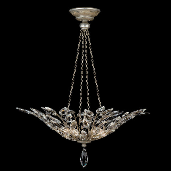 Pendant, Round, 4-Light, Silver Leaf, Faceted  Leaves, 35"W (753640ST 9ACR)