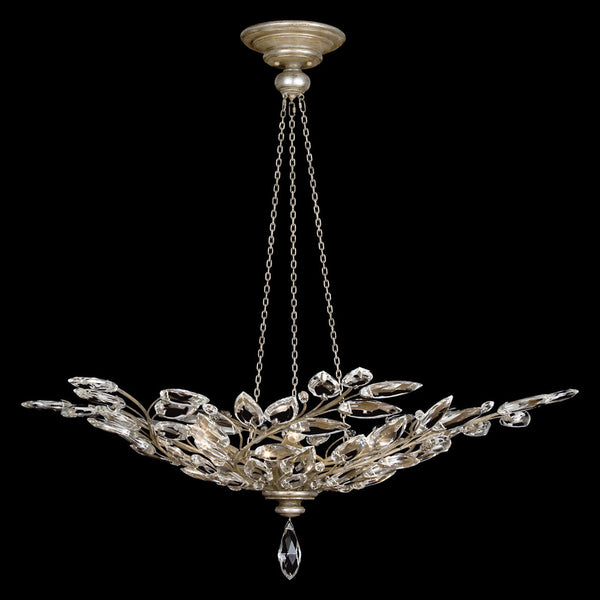 Pendant, Round, 6-Light, Silver Leaf, Faceted  Leaves, 47"W (753740ST 9ACT)