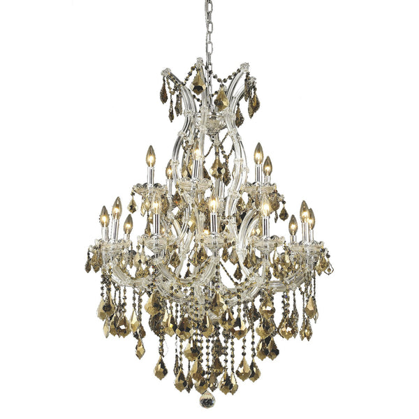 Maria Theresa Chrome Nineteen-Light 32-Inch Chandelier with Royal Cut Golden Teak Smoky Crystal