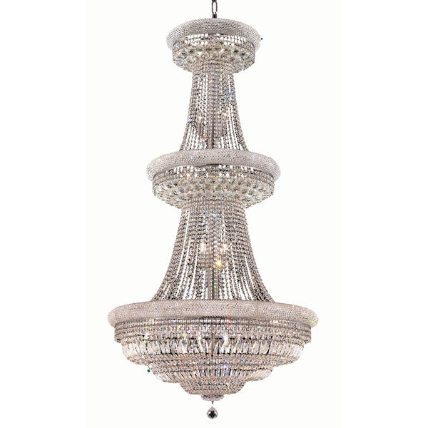 Primo Chrome Thirty-Two Light 36-Inch Chandelier with Royal Cut Clear Crystal and Crystal Drop