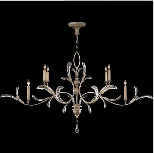 Six-Light Chandelier in A Warm Muted Silver Leaf Finish Featuring Beveled Crystal Accents