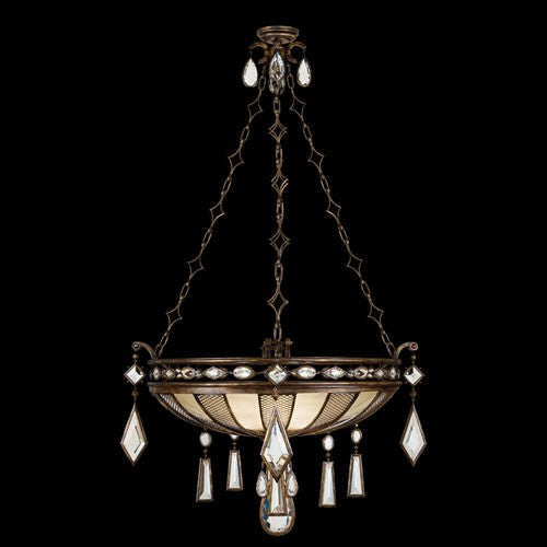 Three-Light Pendant in Venerable Bronze Patina Finish with Clear Crystal Gems