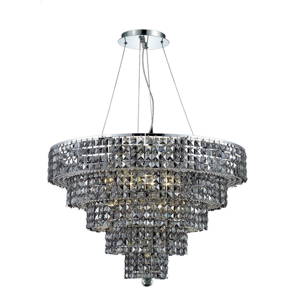 Chrome Seventeen-Light 30-Inch Five-Tier Chandelier with Royal Cut Silver Grey Crystal