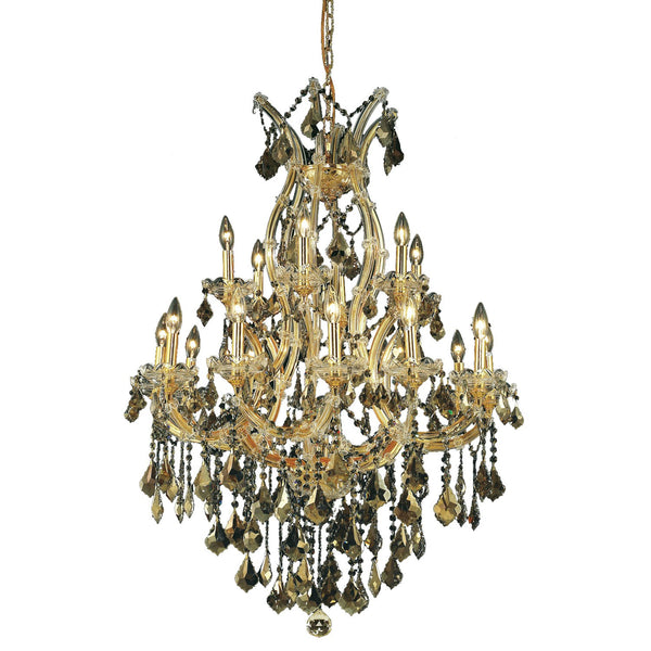 Maria Theresa Gold Nineteen-Light 32-Inch Chandelier with Royal Cut Golden Teak Smoky Crystal