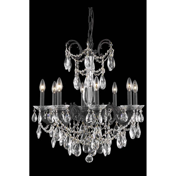 Athena Dark Bronze Eight-Light Chandelier with Clear Royal Cut Crystal