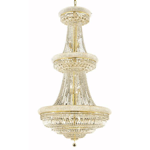 Primo Gold Thirty-Two Light 36-Inch Chandelier with Royal Cut Clear Crystal and Crystal Drop