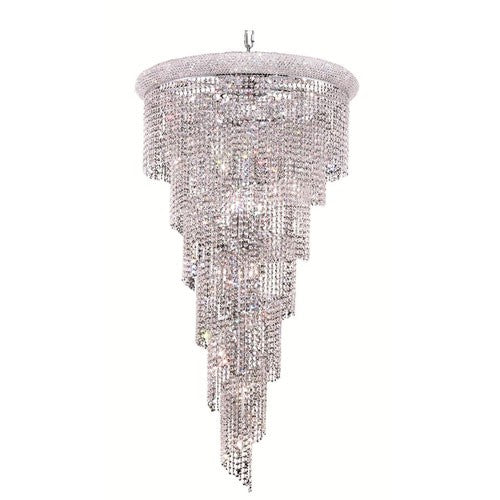 Spiral Chrome Twenty-Two Light 30-Inch Chandelier with Royal Cut Clear Crystal