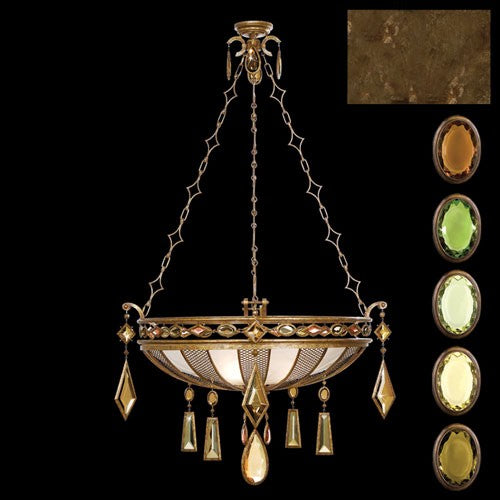 Three-Light Pendant in Venerable Bronze Patina Finish with Multi-Colored Crystal Gems