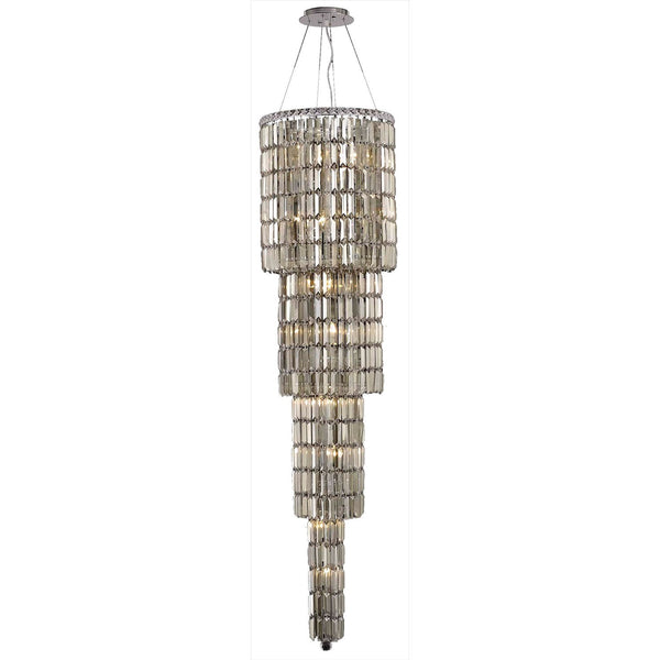 Maxim Chrome Eighteen-Light 18-Inch Four-Tier Pendant with Royal Cut Golden Teak Smoky Crystal