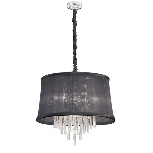 Six-Light Polished Chrome and Clear Crystal Pendant w/ Black Organza Shade and Chain Cover