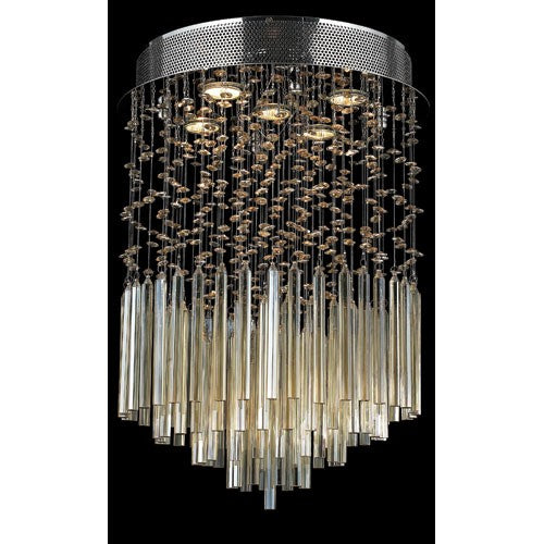 Corp Torrent Five-Light Chrome Finish with Golden Teak Crystal Ceiling-Light