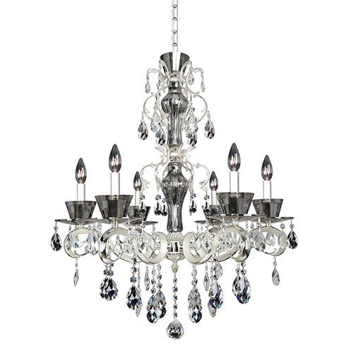 Silver Six-Light 30.5-Inch High Chandelier with Firenze Clear Crystal