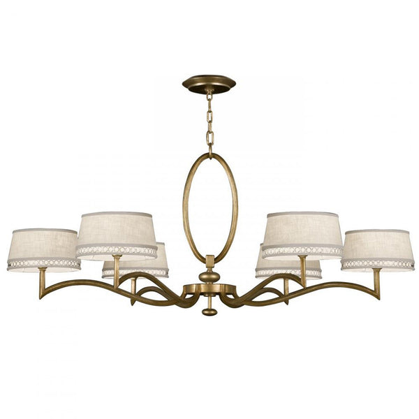 Chandelier, Round, 6-Light, Gold, White Textured Linen Shade, 51"W (771740-2ST 9F91)